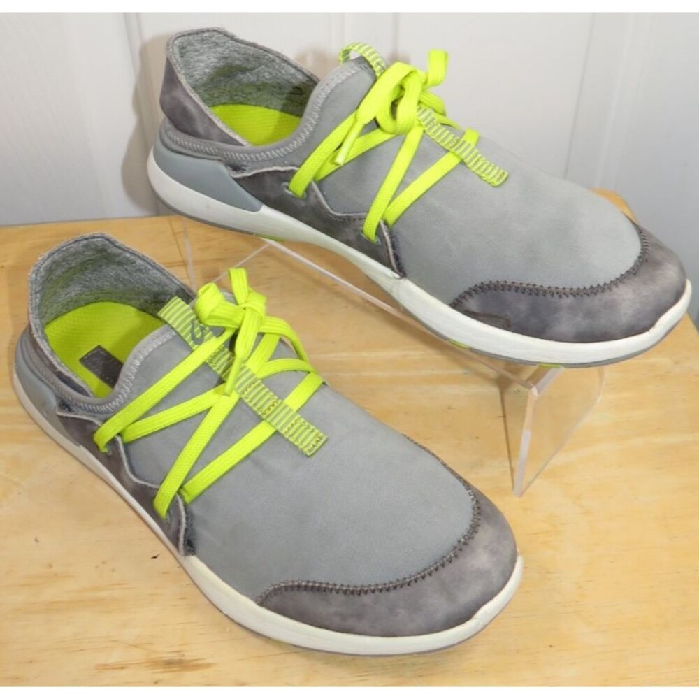 OluKai Women's Miki Li Slip On Sneakers Shoes Gray/Neon Green Laces Size 8